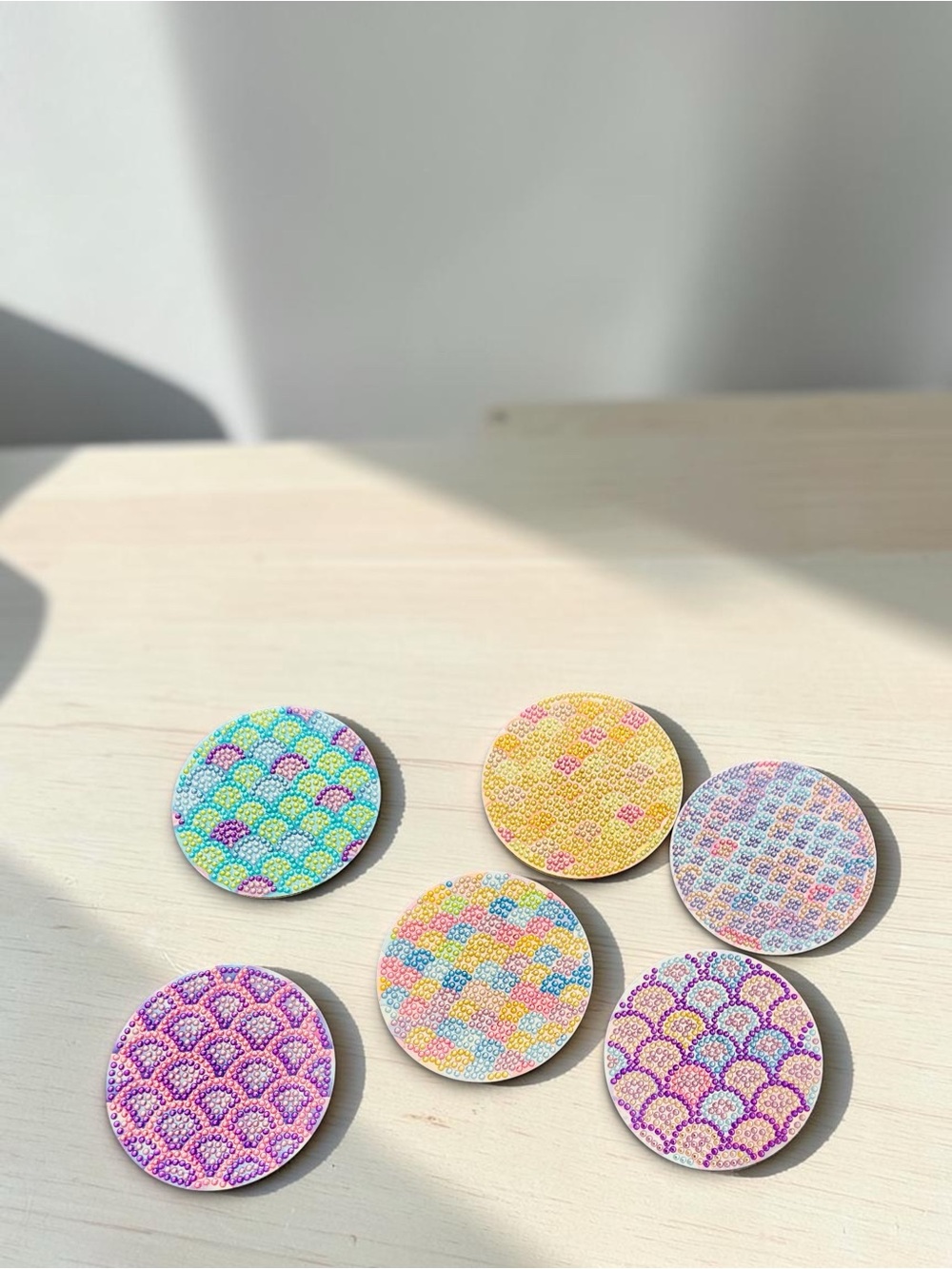 Mermaid Coasters Set of 6 with Holder 
Hand Crafted & Sealed 4”